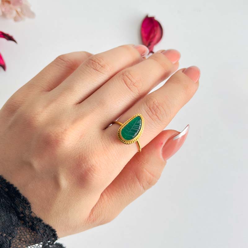 925 Silver Natural Green Agate Ring