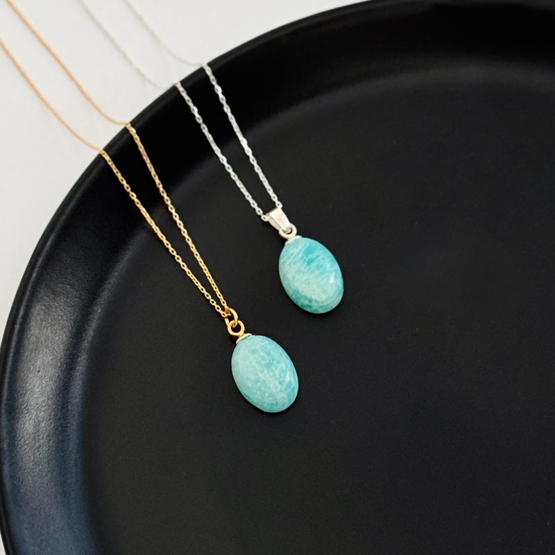 925 Sterling Silver Amazonite Stone Pendant - Natural Shape