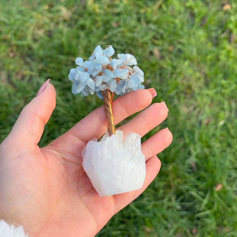 Natural Crystal Quartz & Aquamarine Stone Tree