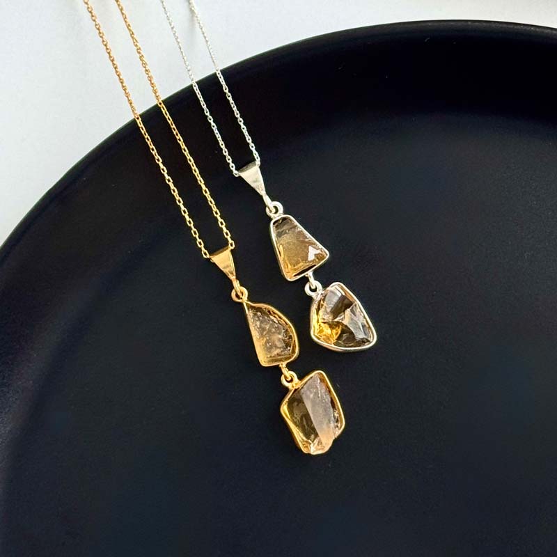 925 Sterling Silver Citrine Stone Pendant - Raw Shape