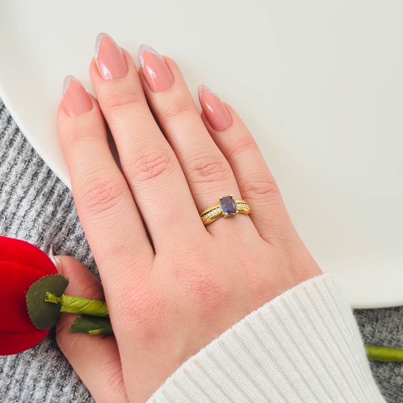 925 Sterling Silver iolite Stone Ring