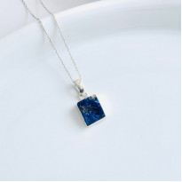 925 Silver Natural Lapis Lazuli Necklace - Raw Shape