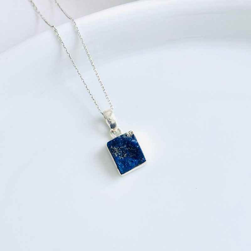 925 Silver Natural Lapis Lazuli Necklace - Raw Shape