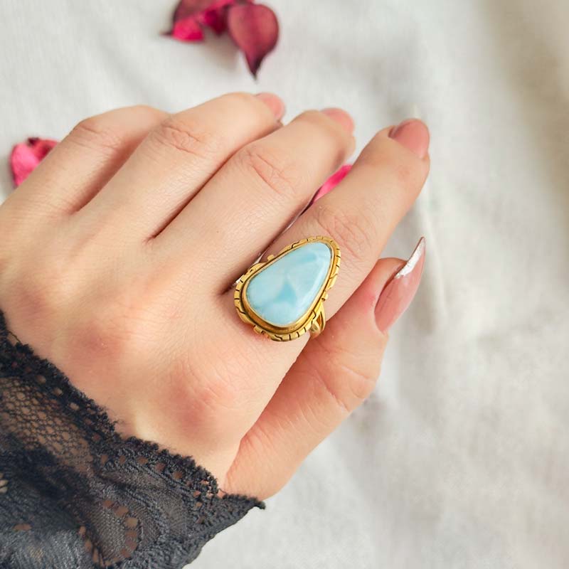 925 Silver Natural Larimar Stone Ring