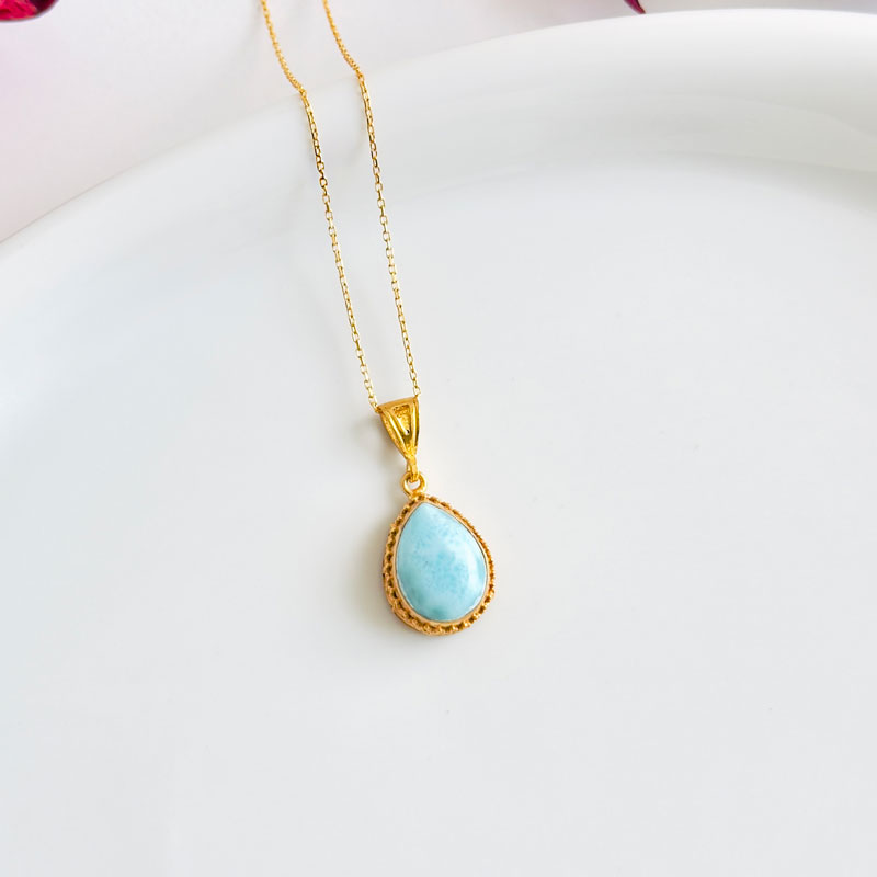 925 Silver Natural Larimar Stone Pendant