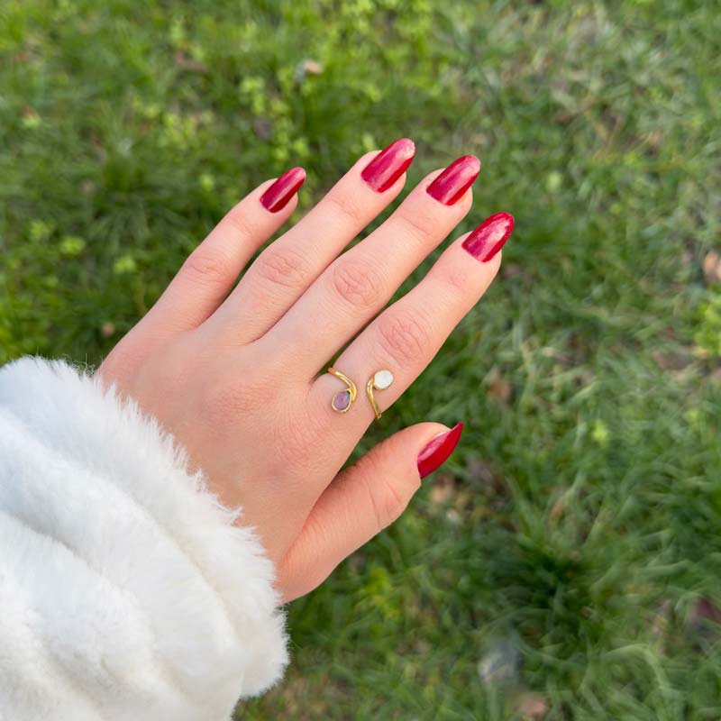 Multistone Ring , 925 Silver Natural PinkTourmaline & Moonstone Ring