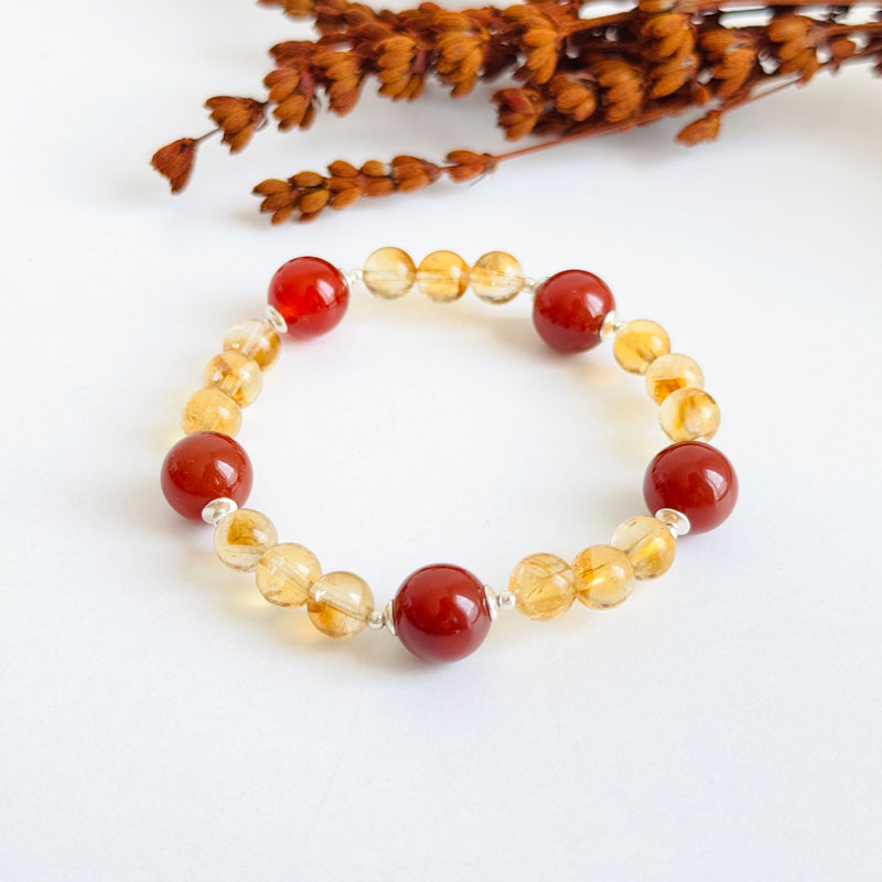 Multi Stone Bracelet , 6mm Citrine & 8mm Red Agate