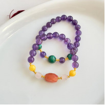 Multi Stone Bracelet , 8mm Amethyst , Amber , Rose Quartz & Sunstone Bracelet