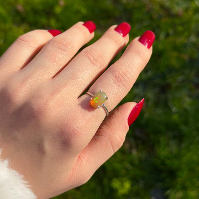 925 Silver Rare Fire Opal Stone Ring