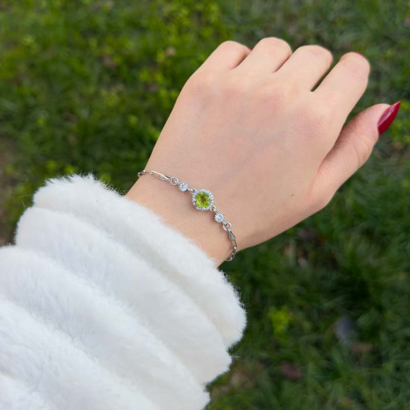 925 Sterling Silver Natural Peridot Stone Bracelet - No : 2551