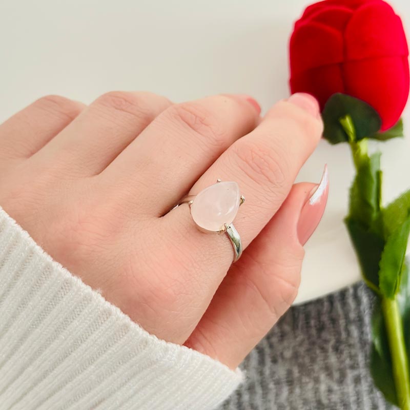 925 Silver Natural Rose Quartz Stone Ring