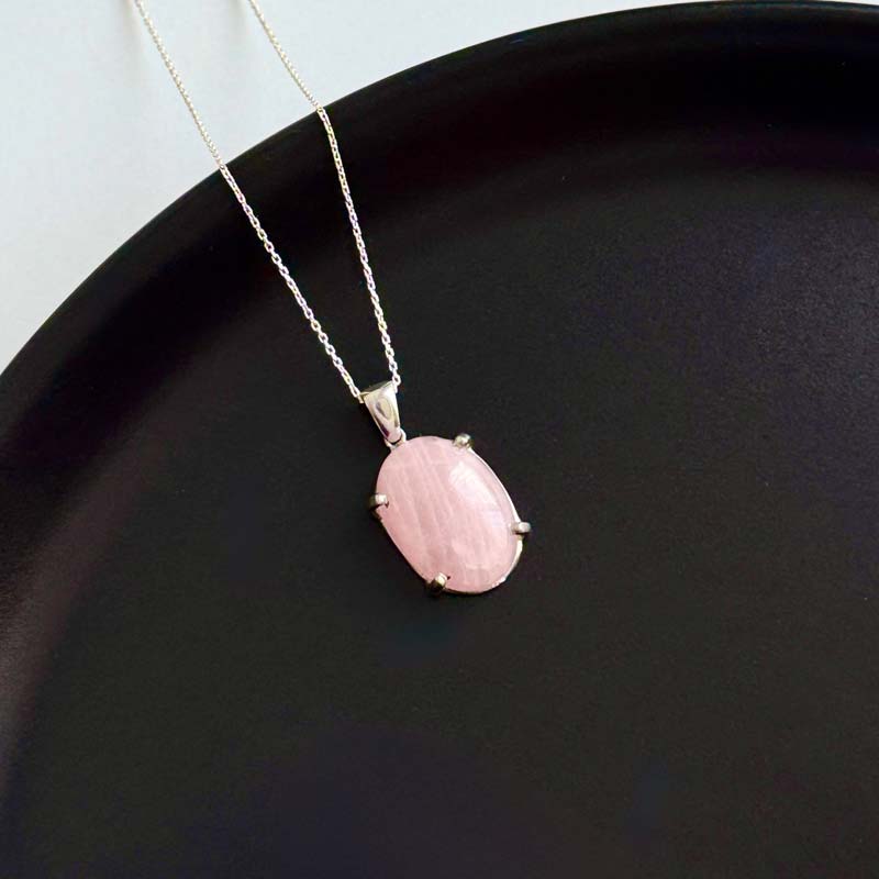 925 Silver Natural Rose Quartz Stone Pendant 