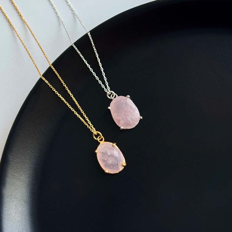 925 Silver Natural Rose Quartz Stone Pendant 