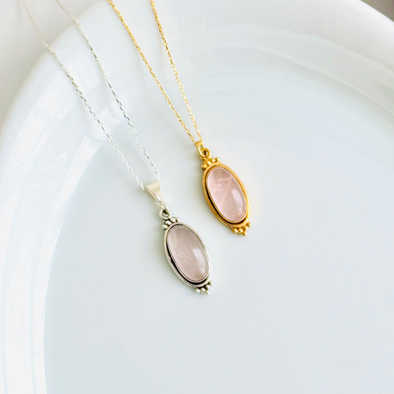 925 Silver Natural Rose Quartz Stone Necklace