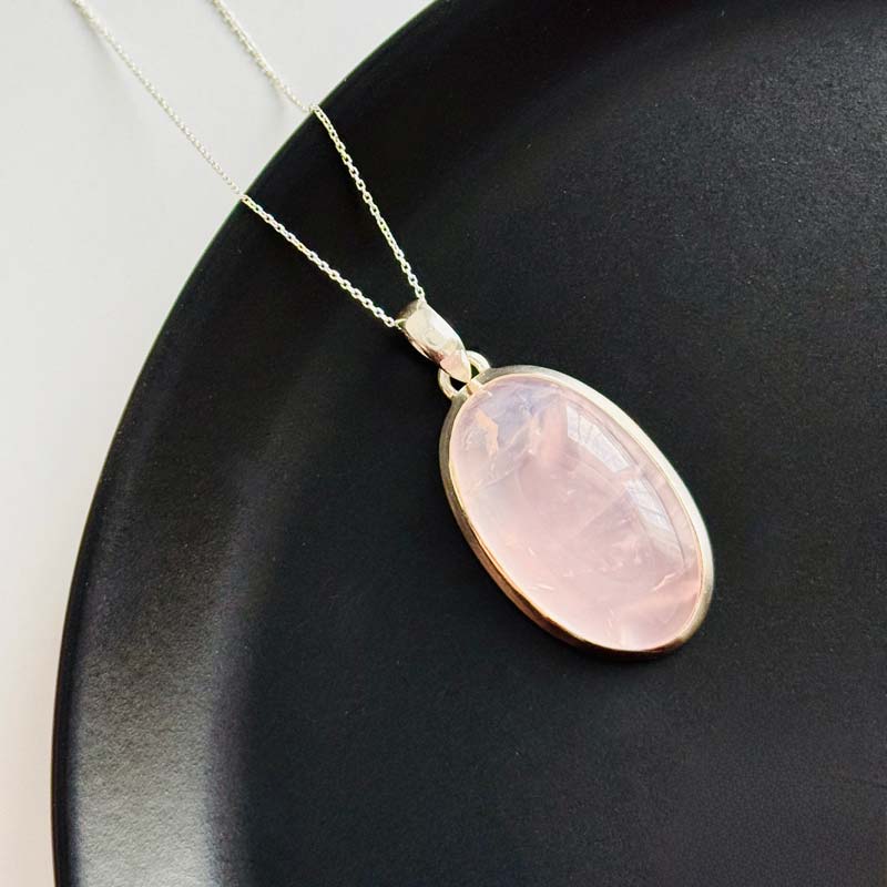 925 Silver Natural Rose Quartz Stone Pendant 