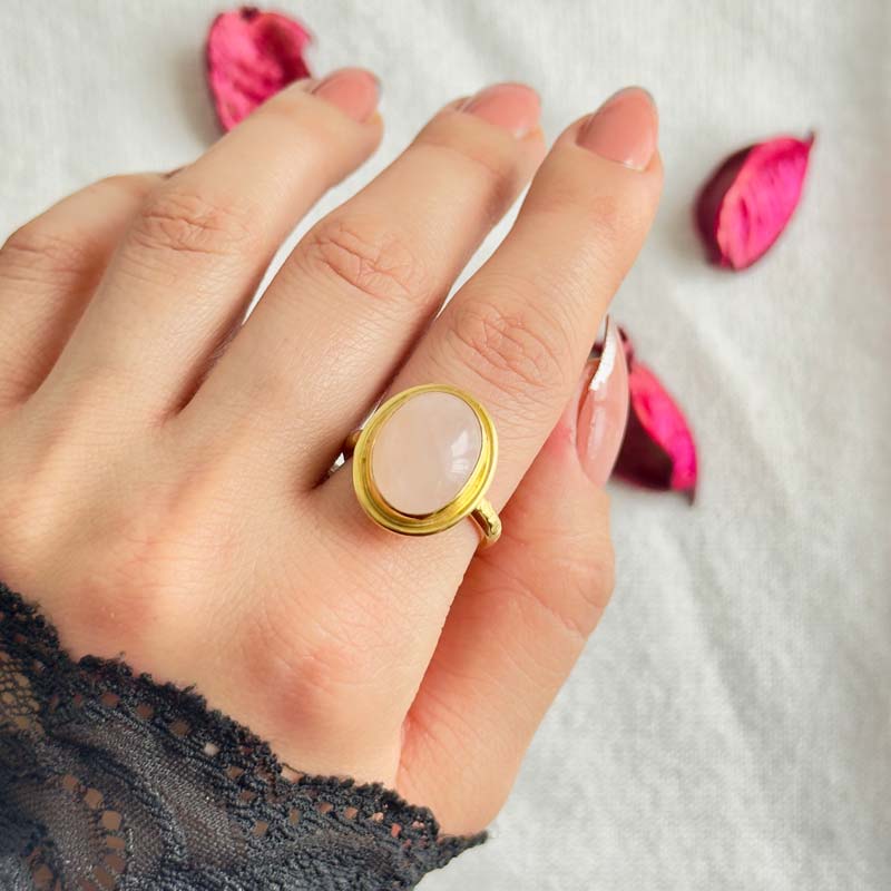 925 Silver Natural Rose Quartz Stone Ring