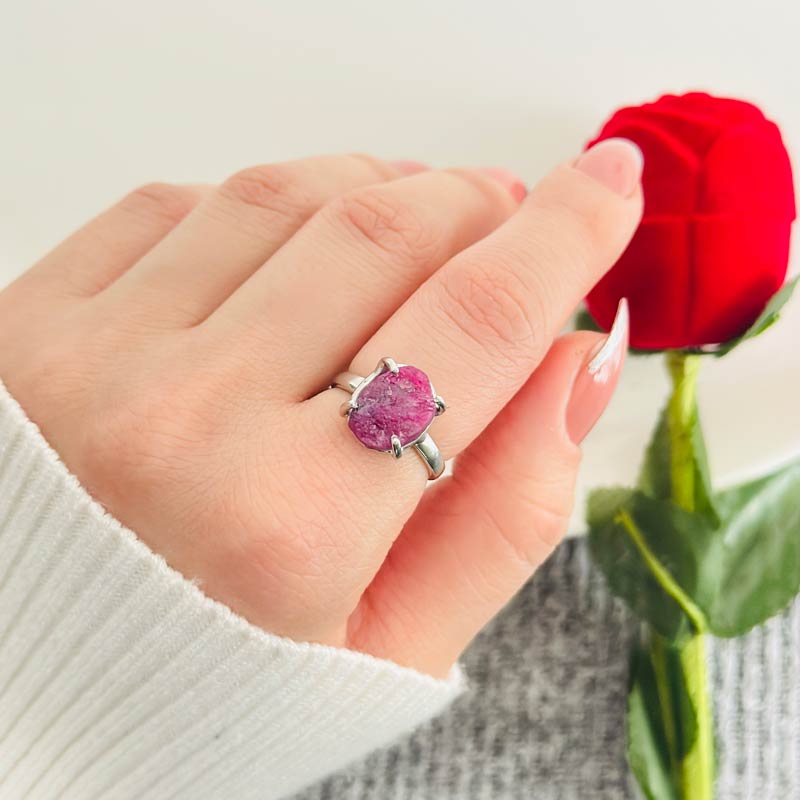 925 Silver Natural Ruby Zoisite Stone Ring - Anyolite Stone