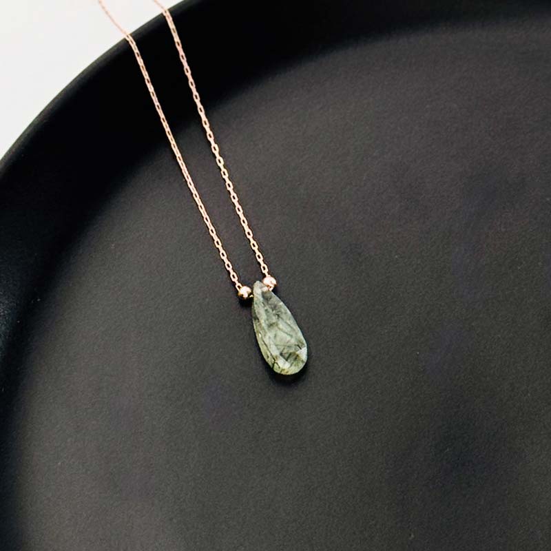 925 Silver Natural Green Rutilated Quartz Stone Pendant