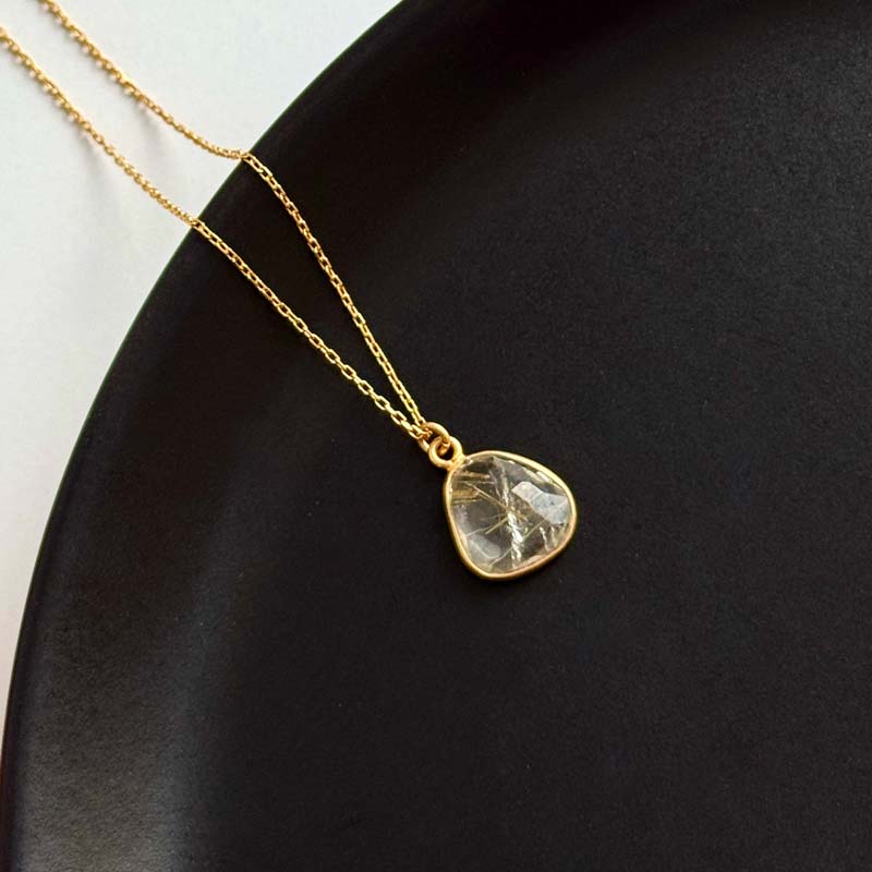 925 Silver Natural Golden Rutilated Quartz Stone Pendant