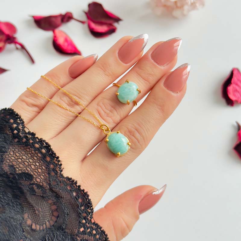 925 Sterling Silver Amazonite Stone Set