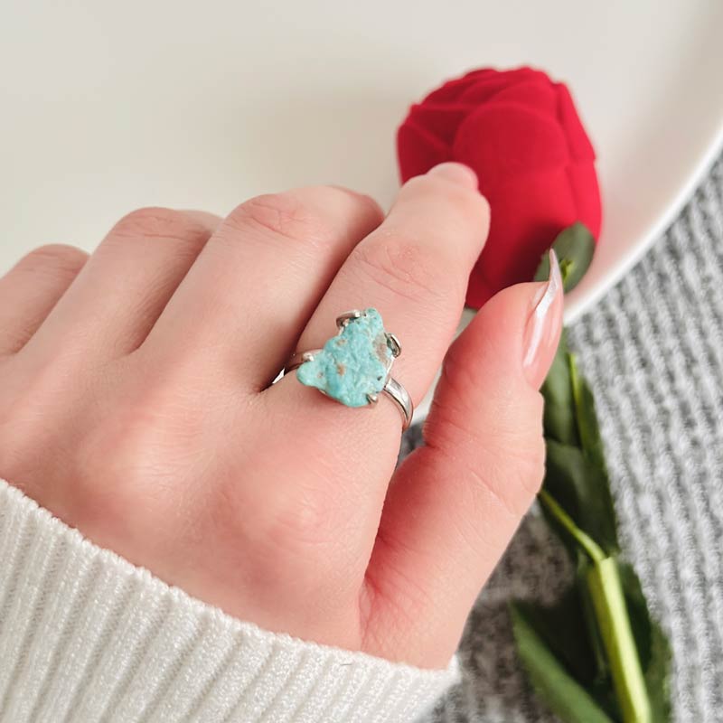 925 Silver Natural Turquoise Stone Ring - Raw Shape