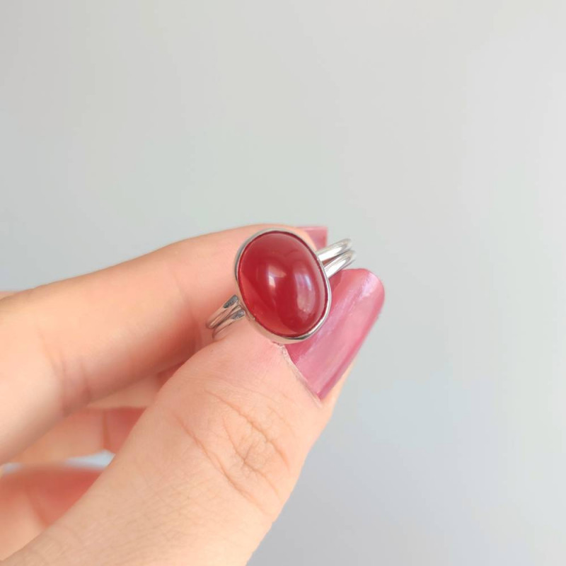 925 Silver Natural Red Agate Ring