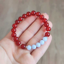 Multi Stone Bracelet , 8mm Red Agate & Blue Chalcedony ( Lace Agate ) Stone Bracelet