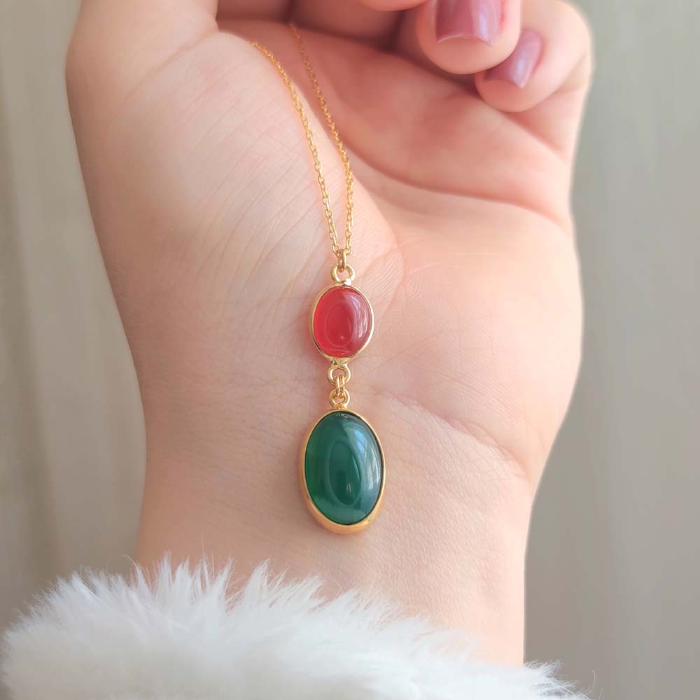 925 Silver Natural Red & Green Agate Pendant