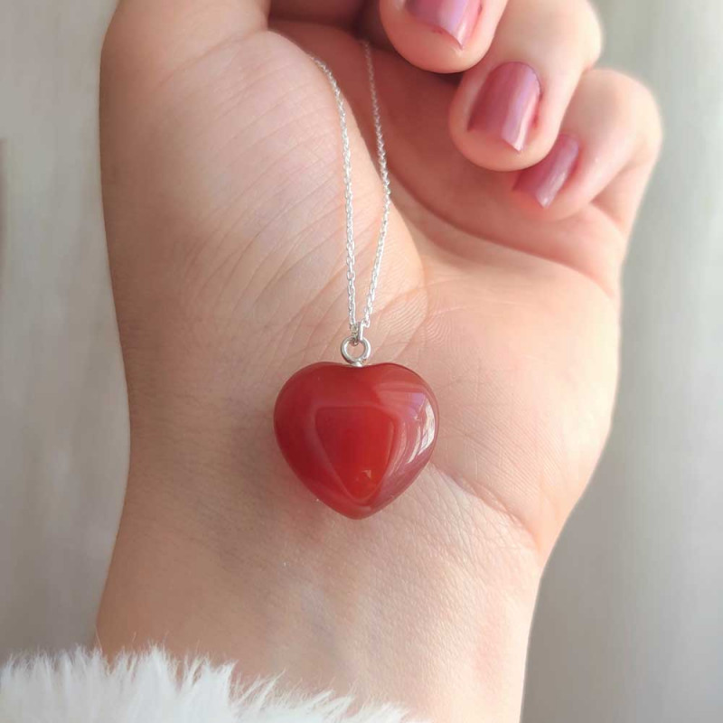 925 Silver Natural Red Agate Pendant -  Heart of Love