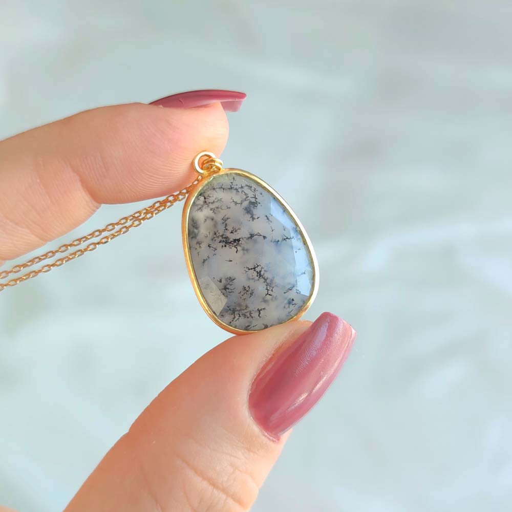 925 Silver Natural Dendritic Agate Pendant