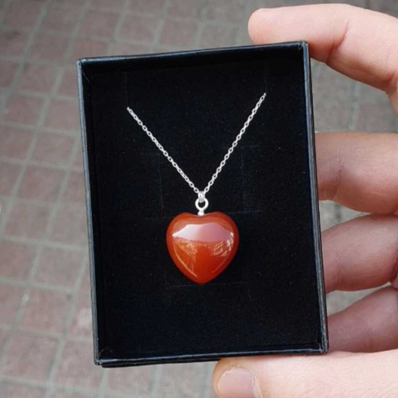 925 Silver Natural Red Agate Pendant -  Heart of Love