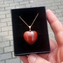 925 Silver Natural Red Agate Pendant -  Heart of Love