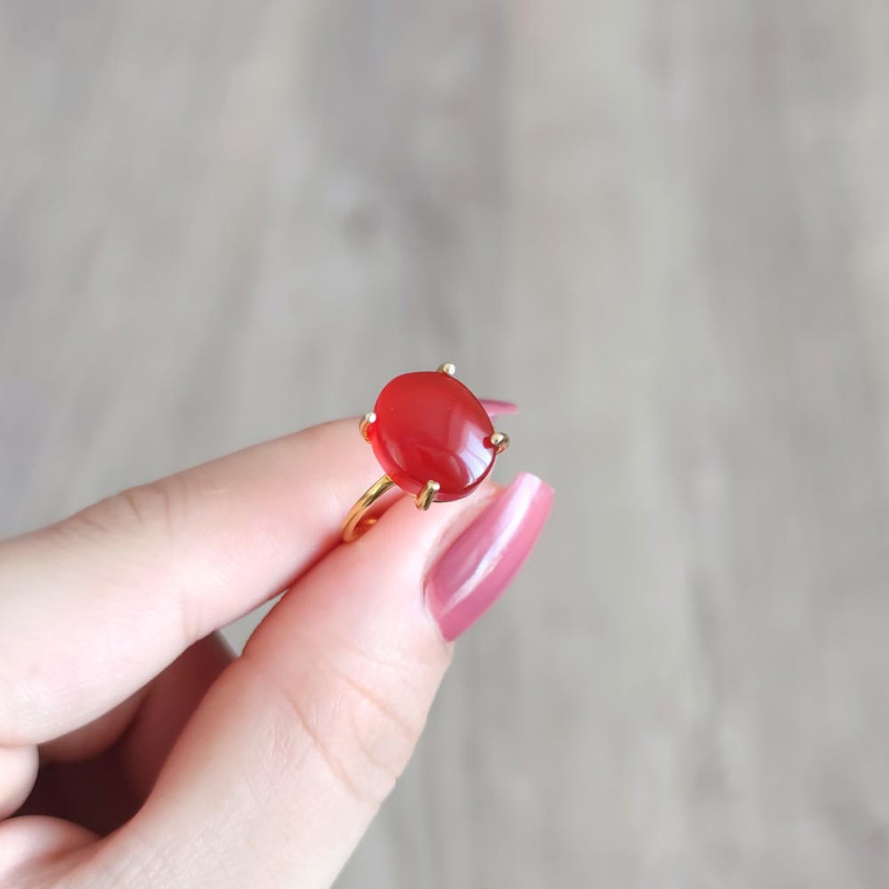 925 Silver Natural Red Agate Ring