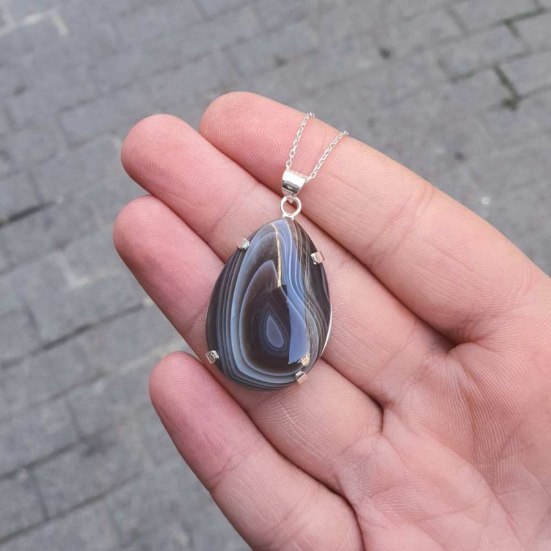 925 Silver Natural Botswana Agate Pendant