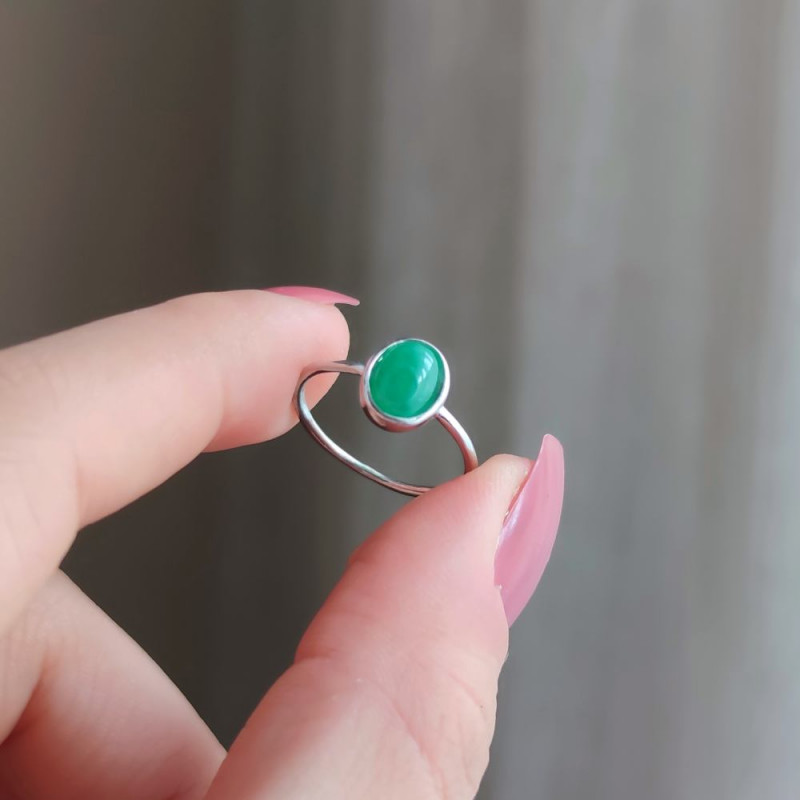 925 Silver Natural Green Agate Ring - No : 1300