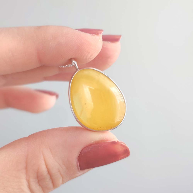 925 Silver Natural Baltic Amber Pendant - Drop Shape