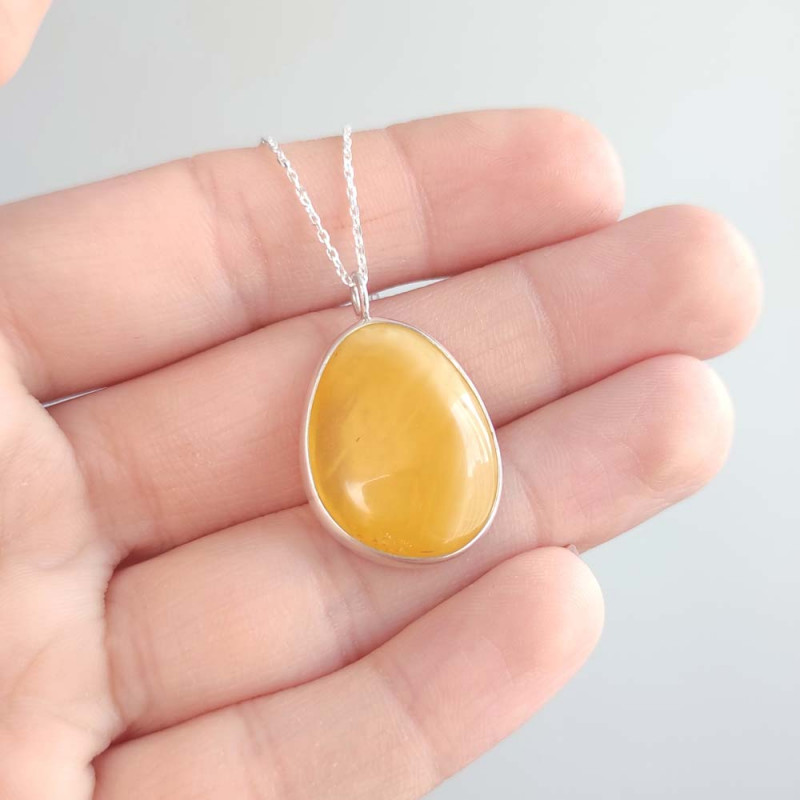 925 Silver Natural Baltic Amber Pendant - Drop Shape