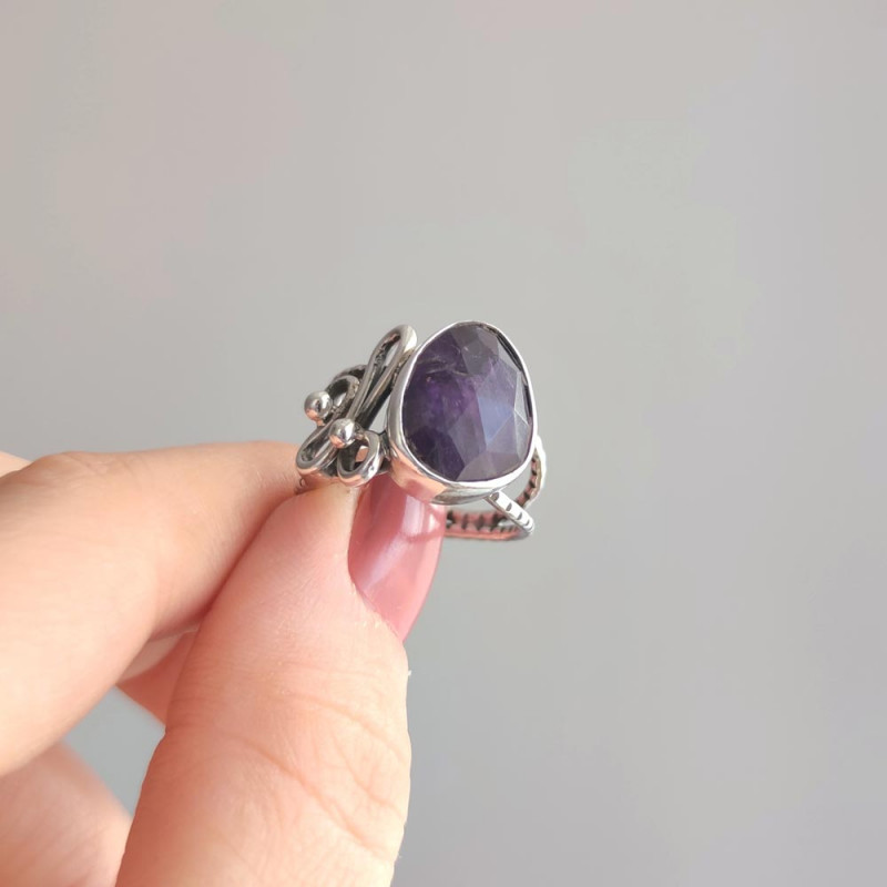 925 Silver Natural Amethyst Stone Ring