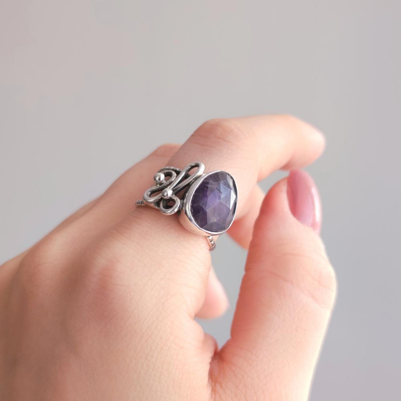 925 Silver Natural Amethyst Stone Ring