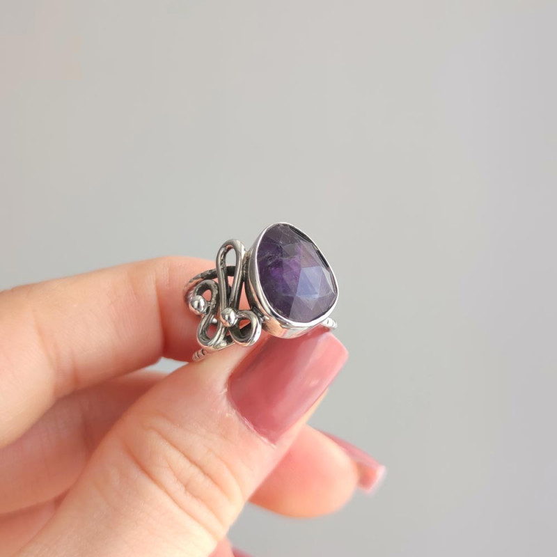 925 Silver Natural Amethyst Stone Ring