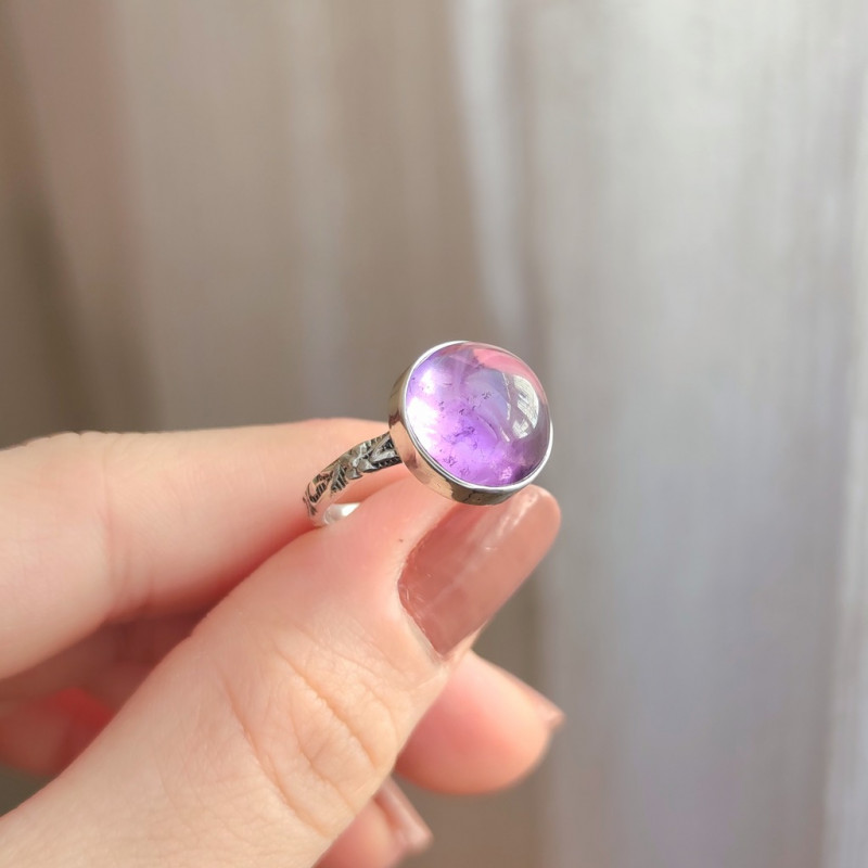 925 Silver Natural Amethyst Stone Ring - Circule Shape