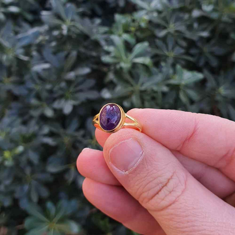 925 Silver Natural Amethyst Stone Ring - Oval Shape