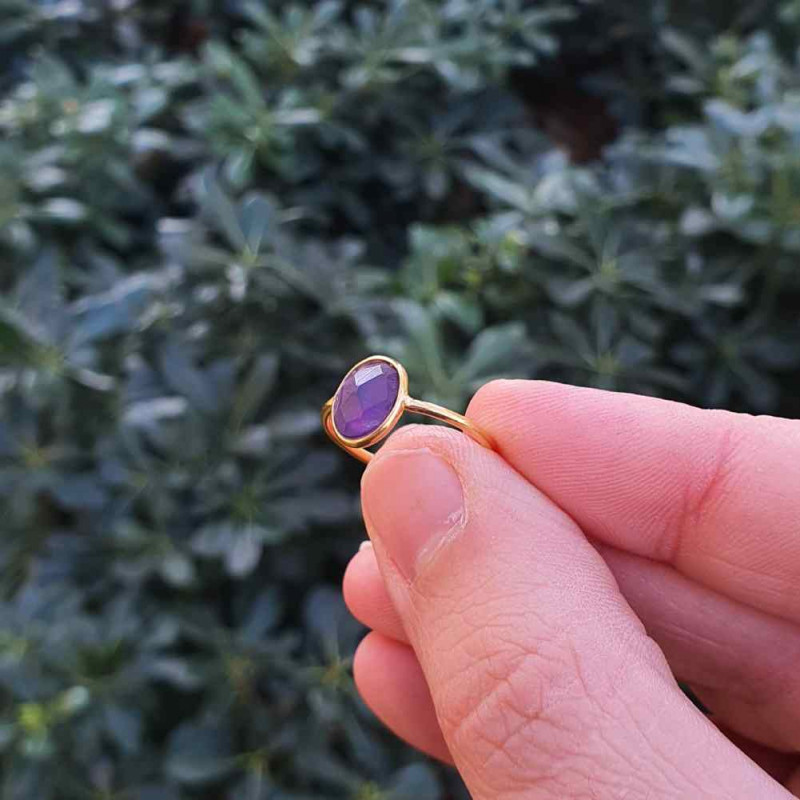 925 Silver Natural Amethyst Stone Ring - No : 1300