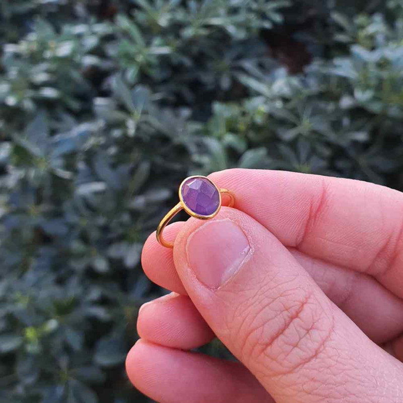 925 Silver Natural Amethyst Stone Ring - No : 1300