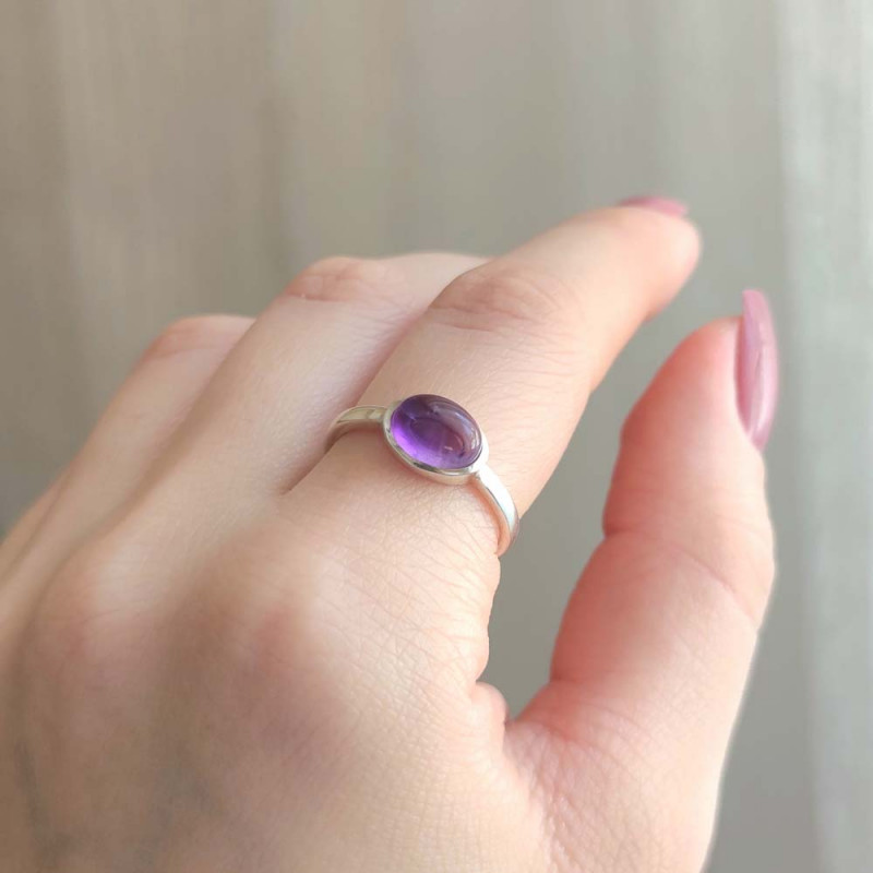 925 Silver Natural Amethyst Stone Ring