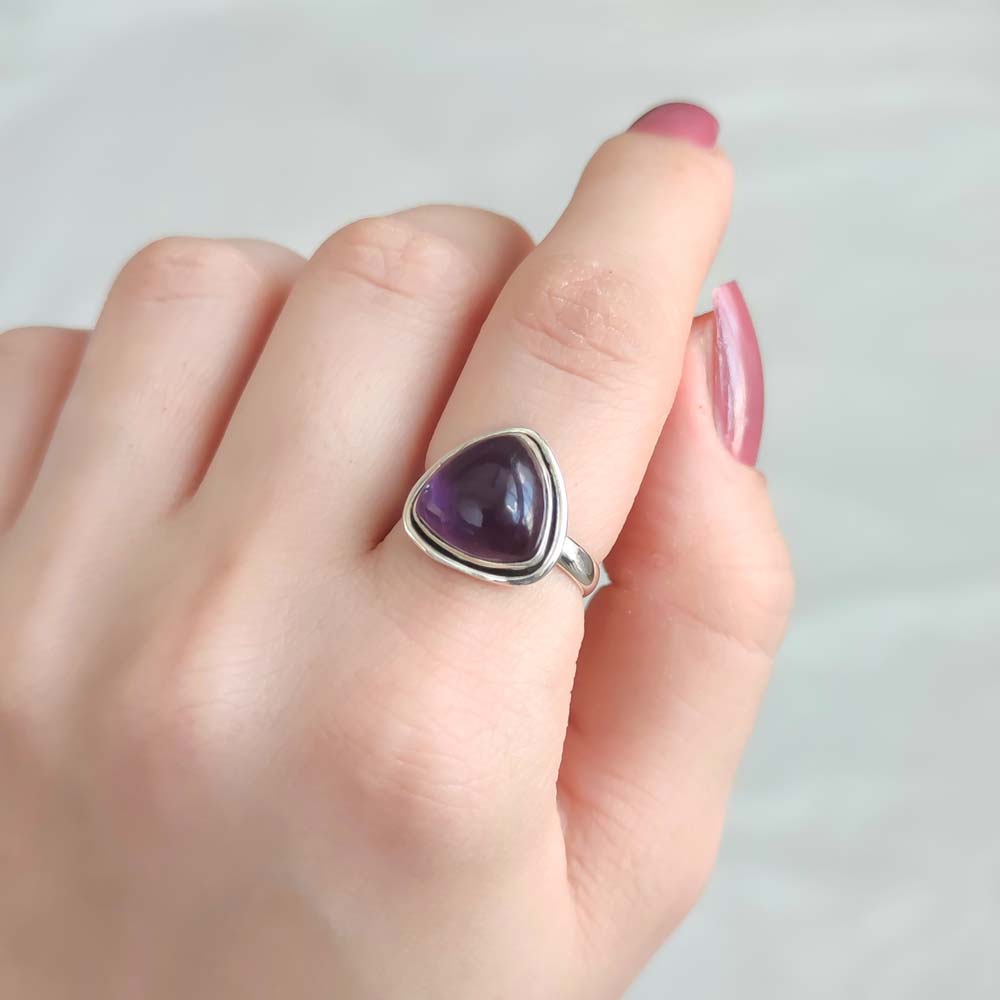 925 Silver Natural Amethyst Stone Ring - Drop Shape