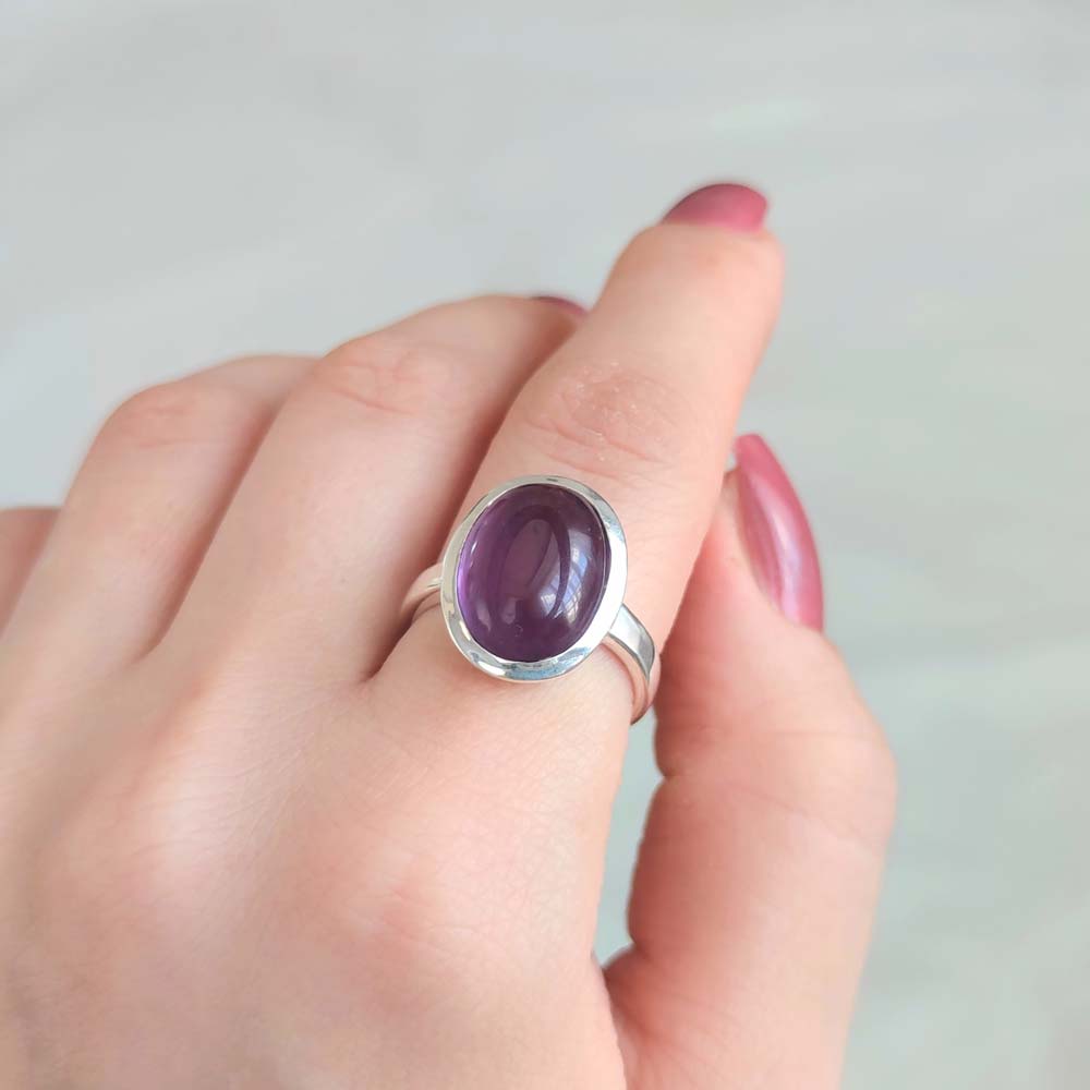 925 Silver Natural Amethyst Stone Ring - No : 1100