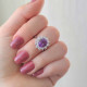 925 Silver Natural Amethyst Stone Ring - Zircon Around - No: 9000