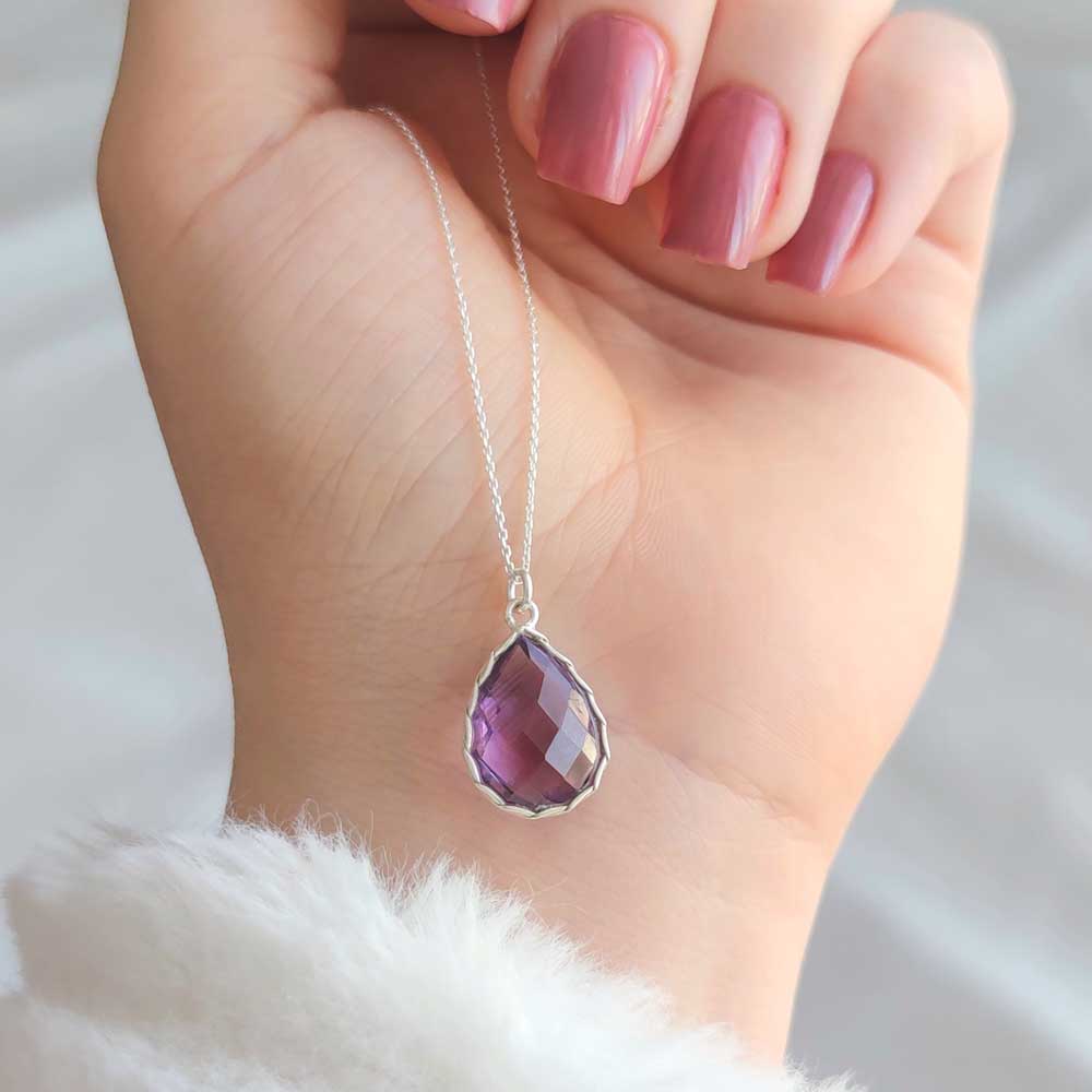 925 Silver Natural Amethyst Neklcace - No : 1000