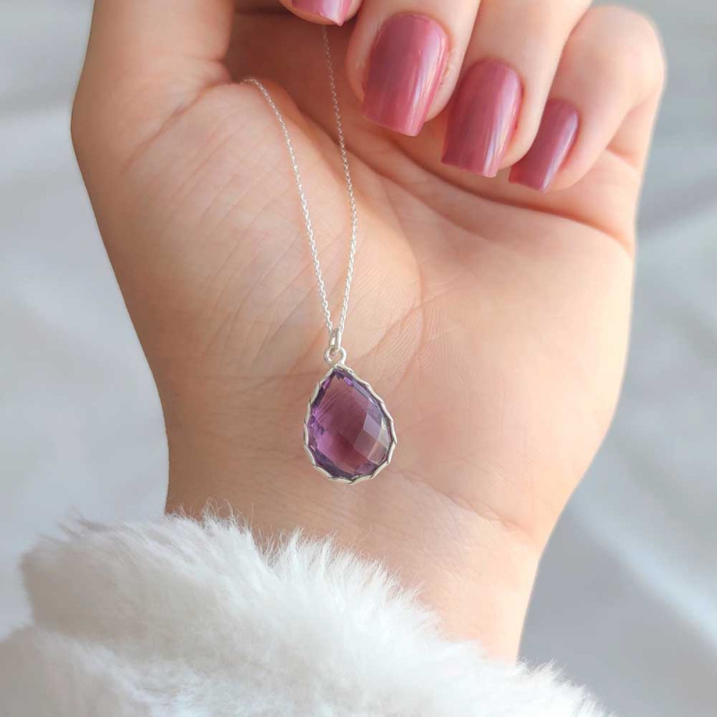 925 Silver Natural Amethyst Neklcace - No : 1000